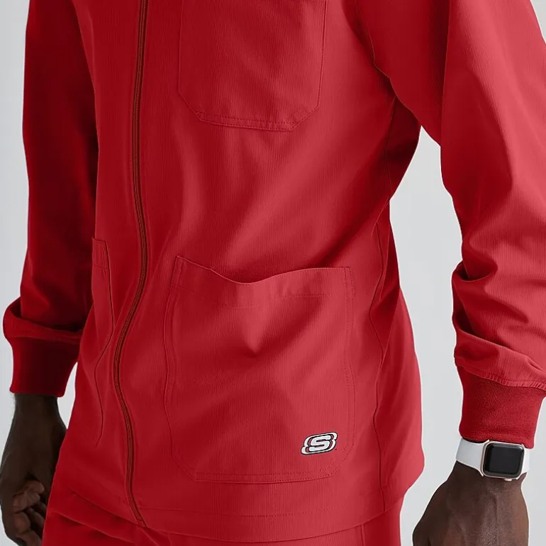 Skechers Sk0408 Structure 3-Pocket Crewneck Warm-Up Mens Big and Tall Tag Free Stretch Fabric Moisture Wicking Scrub Jackets