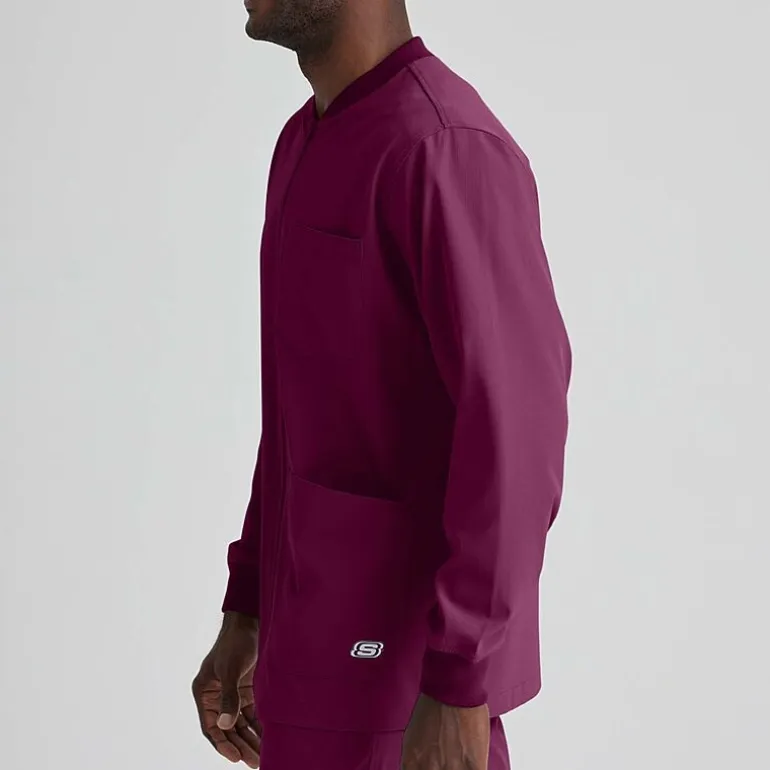 Skechers Sk0408 Structure 3-Pocket Crewneck Warm-Up Mens Big and Tall Tag Free Stretch Fabric Moisture Wicking Scrub Jackets