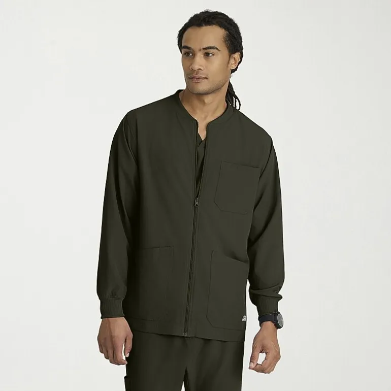 Skechers Sk0408 Structure 3-Pocket Crewneck Warm-Up Mens Big and Tall Tag Free Stretch Fabric Moisture Wicking Scrub Jackets