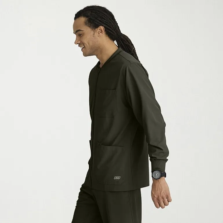 Skechers Sk0408 Structure 3-Pocket Crewneck Warm-Up Mens Big and Tall Tag Free Stretch Fabric Moisture Wicking Scrub Jackets