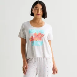 Sleep Chic Womens Crew Neck Short Sleeve Pajama Top