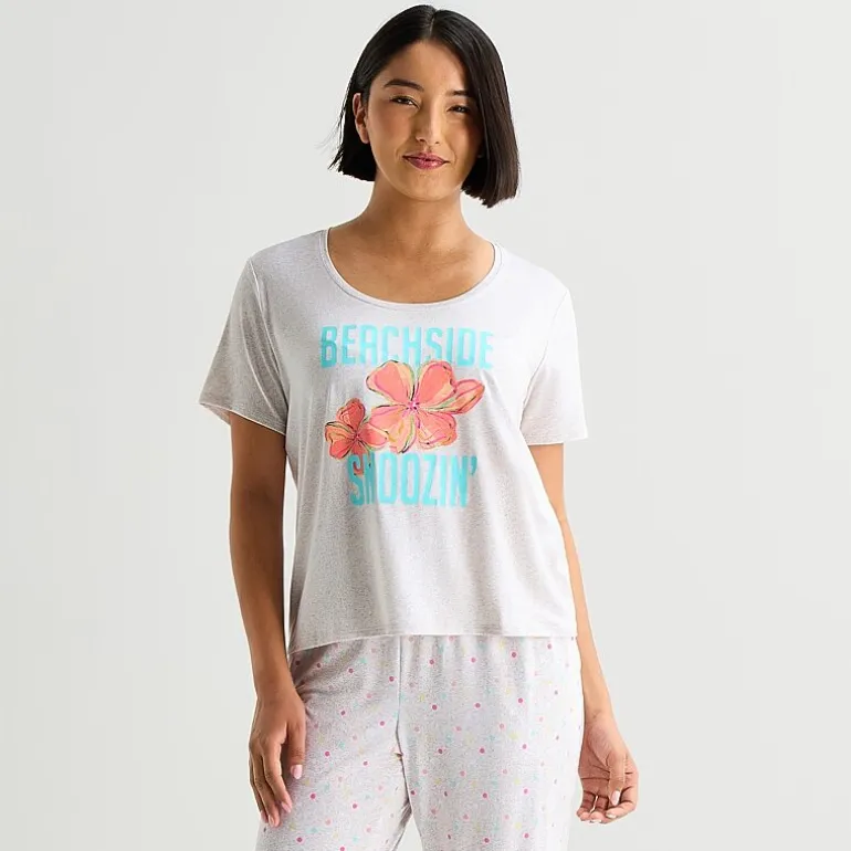 Sleep Chic Womens Crew Neck Short Sleeve Pajama Top