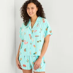 Sleep Chic Womens Poplin V-Neck Short Sleeve 2-pc. Pajama Set