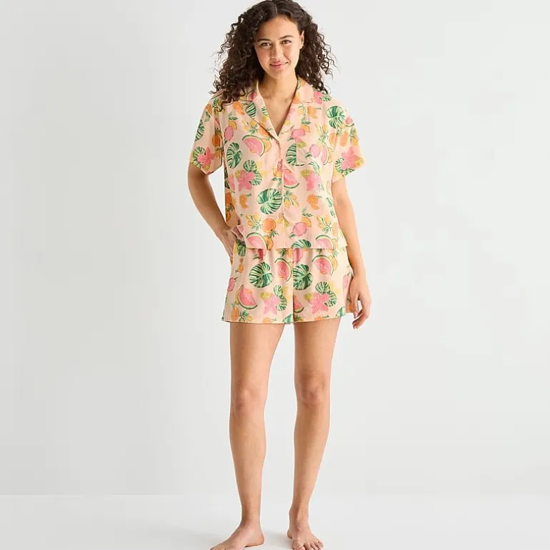 Sleep Chic Womens Poplin V-Neck Short Sleeve 2-pc. Pajama Set