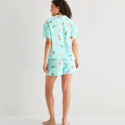 Sleep Chic Womens Poplin V-Neck Short Sleeve 2-pc. Pajama Set