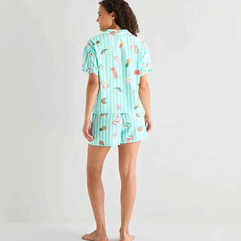 Sleep Chic Womens Poplin V-Neck Short Sleeve 2-pc. Pajama Set