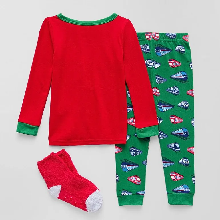 Sleep On It Gift Set Toddler Boys Crew Neck Long Sleeve 3-pc. Pajama Set