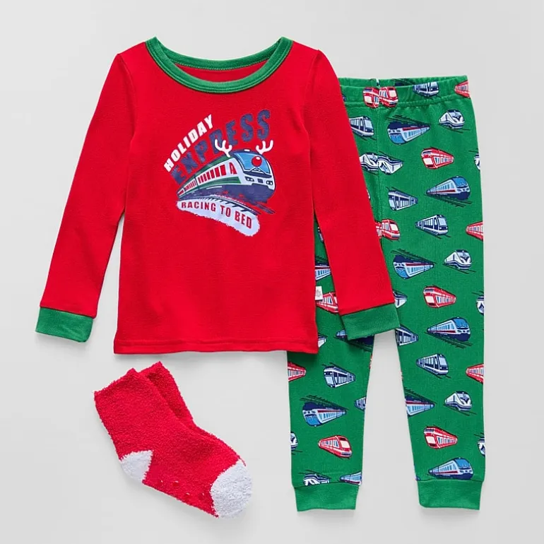 Sleep On It Gift Set Toddler Boys Crew Neck Long Sleeve 3-pc. Pajama Set