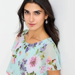 S. L. Fashions Womens Midi Round Neck Short Sleeve Floral Shift Dress