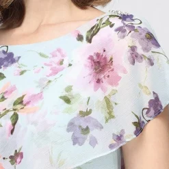 S. L. Fashions Womens Midi Round Neck Short Sleeve Floral Shift Dress