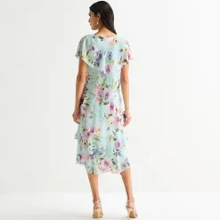 S. L. Fashions Womens Midi Round Neck Short Sleeve Floral Shift Dress