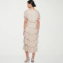 S. L. Fashions Womens Midi Round Neck Short Sleeve Shift Dress