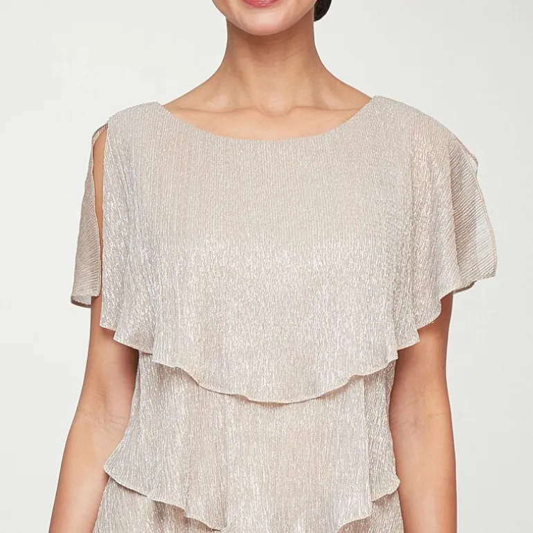 S. L. Fashions Womens Midi Round Neck Short Sleeve Shift Dress