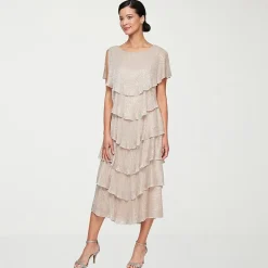 S. L. Fashions Womens Midi Round Neck Short Sleeve Shift Dress