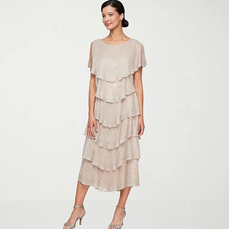 S. L. Fashions Womens Midi Round Neck Short Sleeve Shift Dress