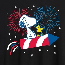 Snoopy And Woodstock Firecracker Womens Juniors Crew Neck Short Sleeve Regular Fit Peanuts Snoopy Graphic T-Shirt