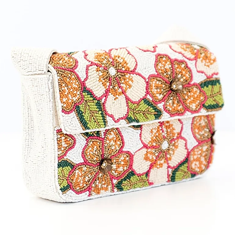 SOL and MER Beaded Floral Baguette Shoulder Bag