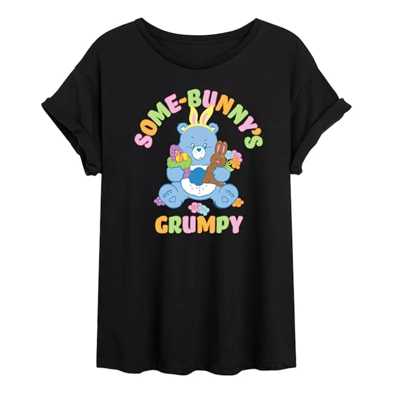 Some Bunny'S Grumpy Womens Juniors Round Neck Short Sleeve Oversized Care Bears Graphic T-Shirt