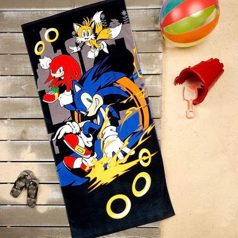Sonic the Hedgehog Sparking Rings Beach Towel