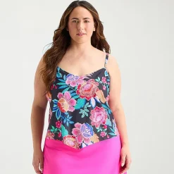 Sonnet Shores Womens Floral Plus Tankini Swimsuit Top