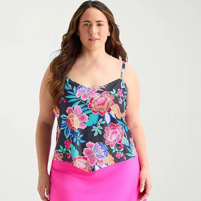 Sonnet Shores Womens Floral Plus Tankini Swimsuit Top