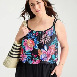 Sonnet Shores Womens Floral Plus Swim Romper