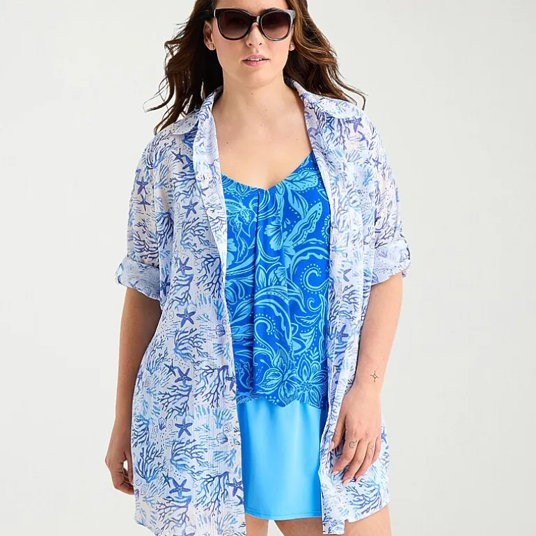 Sonnet Shores Womens Plus Dress Swimsuit Cover-Up