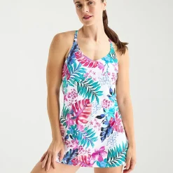 Sonnet Shores Womens Tropical Leaf Swim Dress