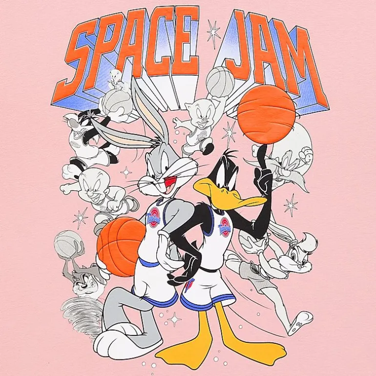 Spacejam Oversized Tee Womens Juniors Crew Neck Short Sleeve Oversized Graphic T-Shirt