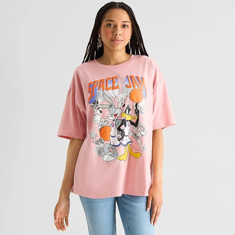 Spacejam Oversized Tee Womens Juniors Crew Neck Short Sleeve Oversized Graphic T-Shirt