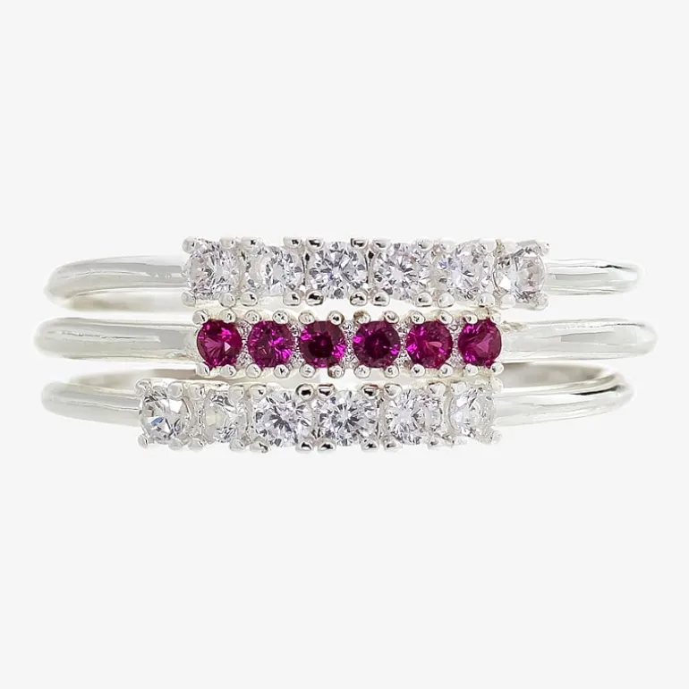 Sparkle Allure Birthstone Womens Red Cubic Zirconia Pure Silver Over Brass Ring Set