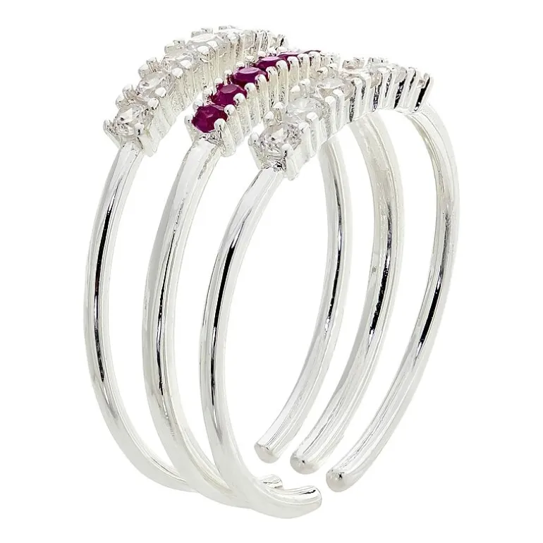 Sparkle Allure Birthstone Womens Red Cubic Zirconia Pure Silver Over Brass Ring Set