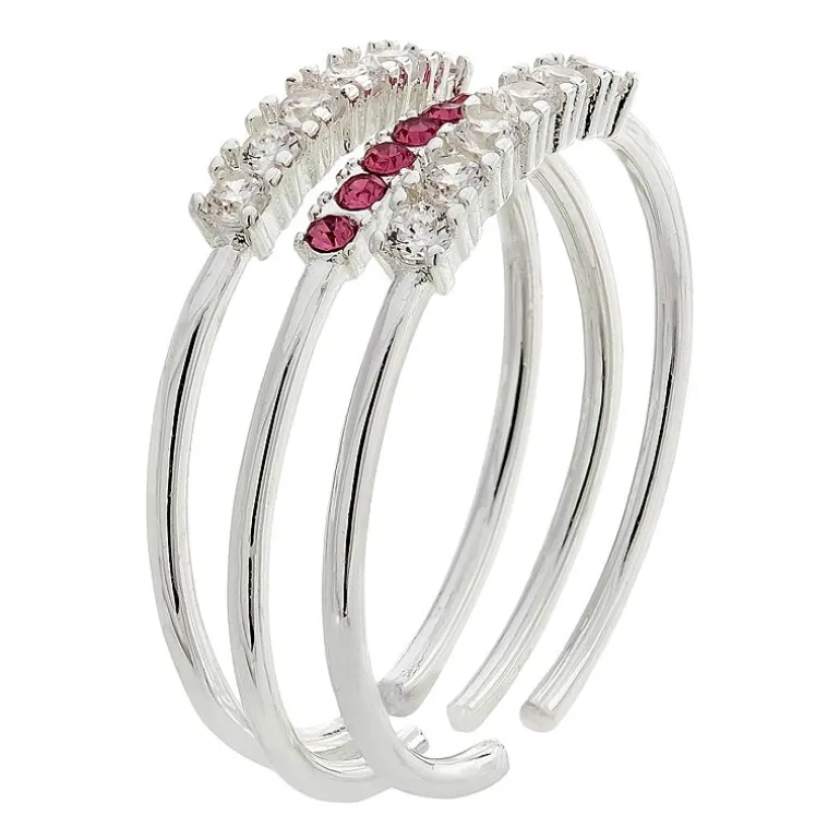 Sparkle Allure Birthstone Womens Red Cubic Zirconia Pure Silver Over Brass Ring Set