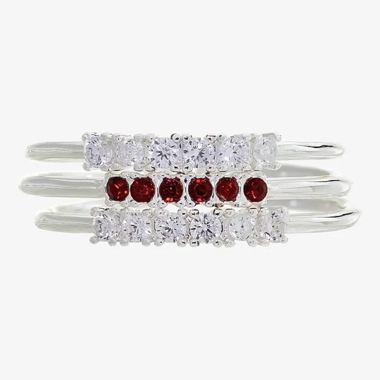 Sparkle Allure Birthstone Womens Red Cubic Zirconia Pure Silver Over Brass Ring Set