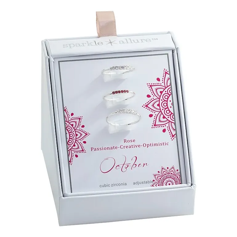 Sparkle Allure Birthstone Womens Red Cubic Zirconia Pure Silver Over Brass Ring Set