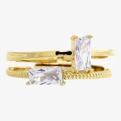 Sparkle Allure Birthstone Womens Red Cubic Zirconia 14K Gold Over Brass Ring Set