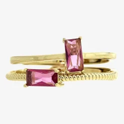 Sparkle Allure Birthstone Womens Red Cubic Zirconia 14K Gold Over Brass Ring Set
