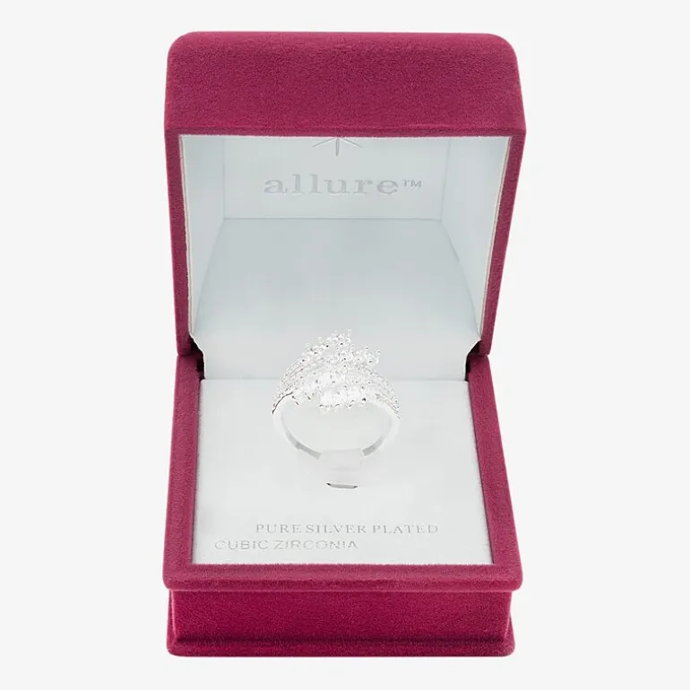 Sparkle Allure Bypass Wrap Womens Crystal Pure Silver Over Brass Bypass Cocktail Ring