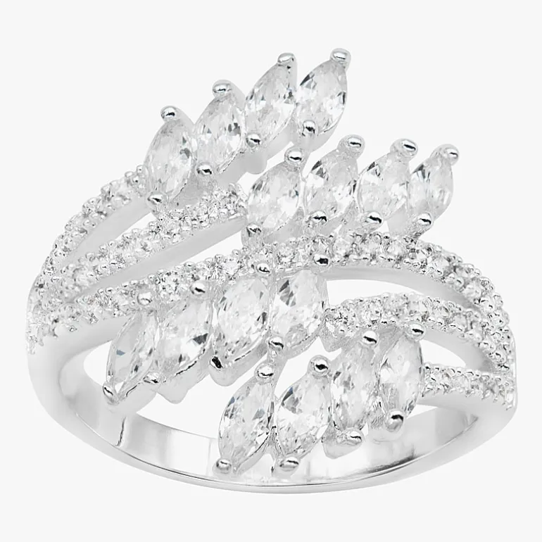 Sparkle Allure Bypass Wrap Womens Crystal Pure Silver Over Brass Bypass Cocktail Ring