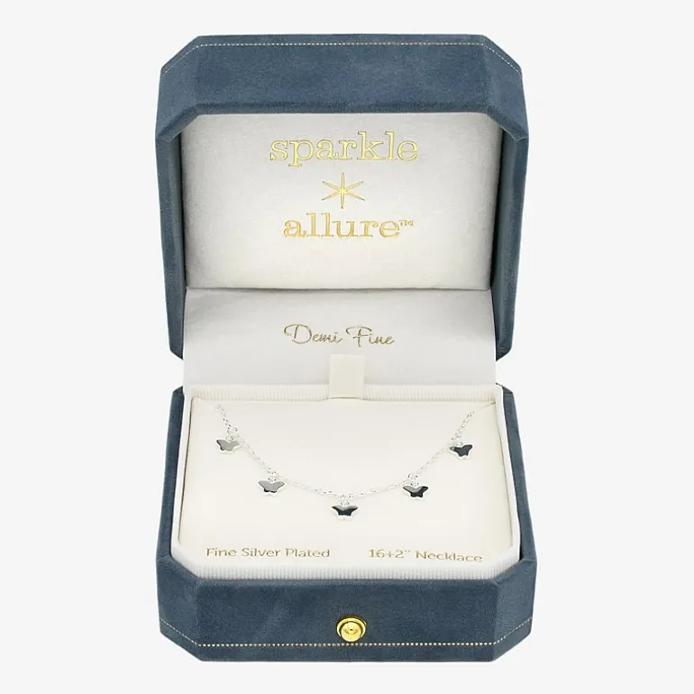 Sparkle Allure Charm Womens Pure Silver Over Brass 16 Inch Collar Necklace