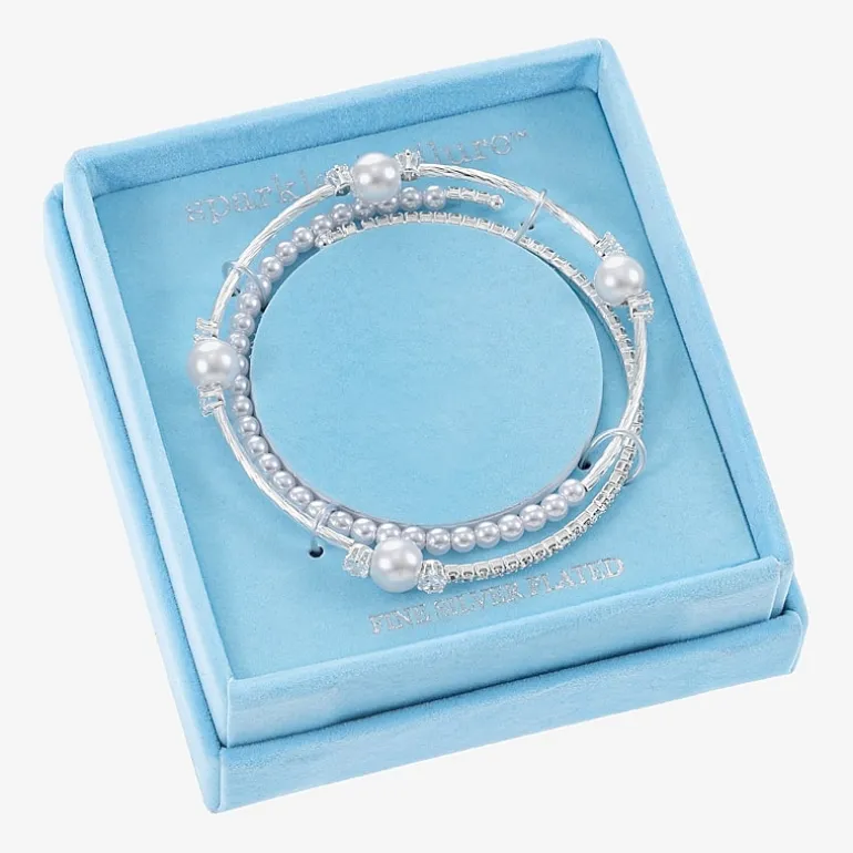 Sparkle Allure Coil Womens Cubic Zirconia Simulated Pearl Pure Silver Over Brass Round Tennis Bracelet