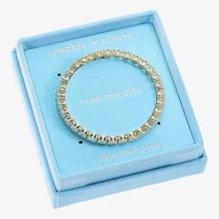 Sparkle Allure Coil Womens Cubic Zirconia 14K Gold Over Brass Round Tennis Bracelet
