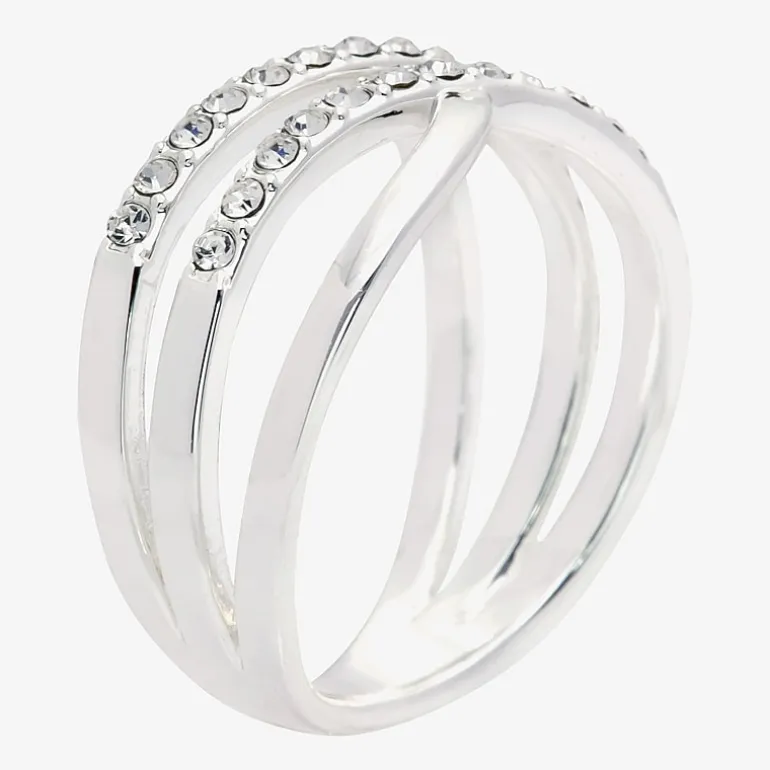 Sparkle Allure Crossover Double Row Womens 3MM Crystal Pure Silver Over Brass Crossover Band
