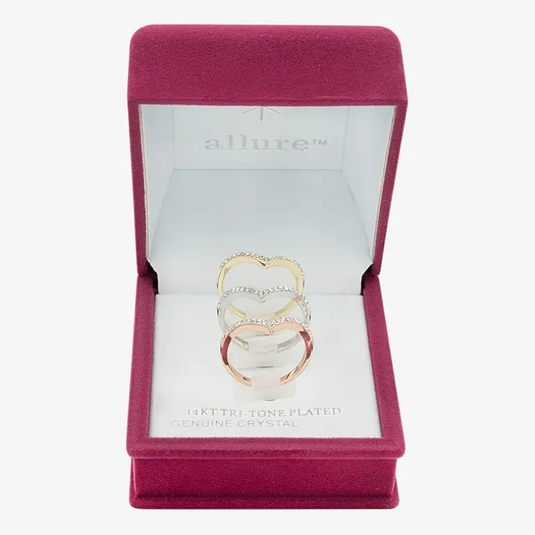 Sparkle Allure Curved Chevron Delicate Womens Crystal 14K Gold Over Brass 18K Rose Gold Over Brass Chevron Delicate Ring Set