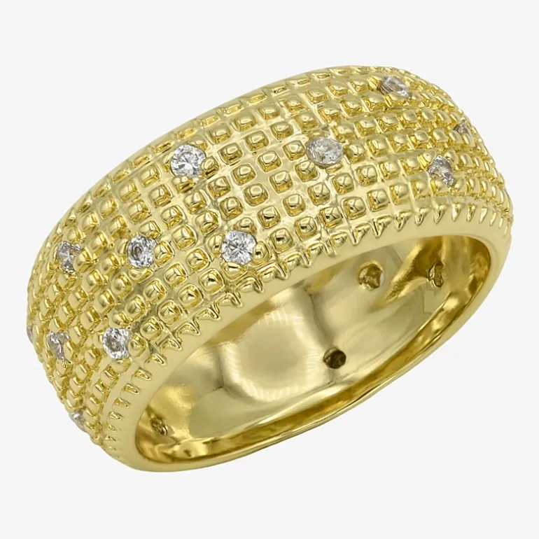 Sparkle Allure Dome Womens 9.5MM Cubic Zirconia 14K Gold Over Brass Band