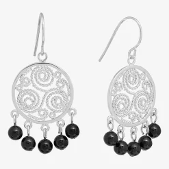 Sparkle Allure Filigree Genuine Stone Beaded Womens Pink Pure Silver Over Brass Drop Earrings