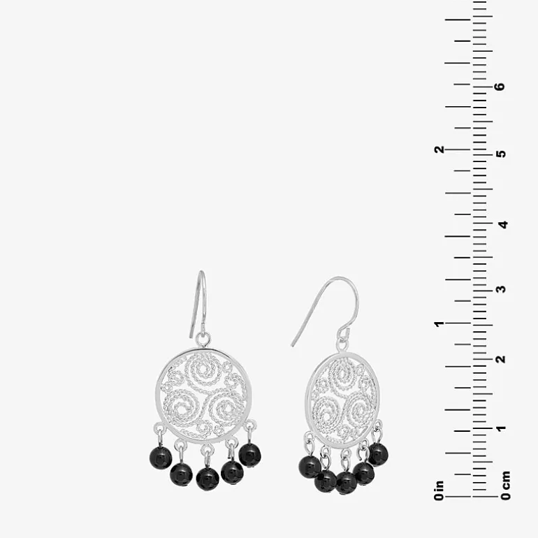 Sparkle Allure Filigree Genuine Stone Beaded Womens Pink Pure Silver Over Brass Drop Earrings