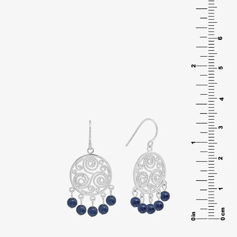 Sparkle Allure Filigree Genuine Stone Beaded Womens Pink Pure Silver Over Brass Drop Earrings