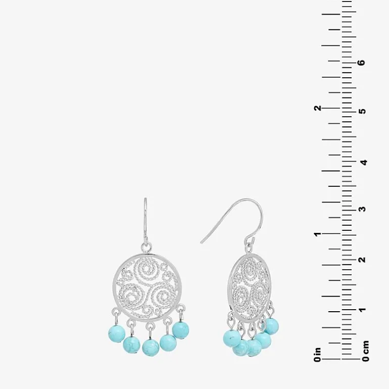 Sparkle Allure Filigree Genuine Stone Beaded Womens Pink Pure Silver Over Brass Drop Earrings