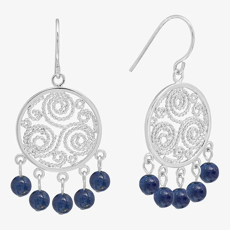Sparkle Allure Filigree Genuine Stone Beaded Womens Pink Pure Silver Over Brass Drop Earrings